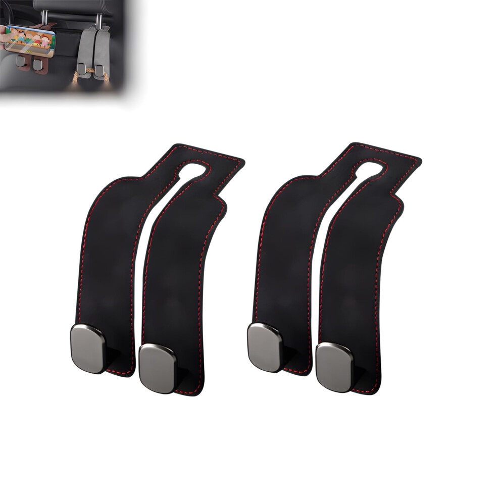 2Pcs Leather Car Headrest Hooks With Twin Hook Design, Universal Seat Organizers For Clutter Storage, Line Black/Red 9169991821160