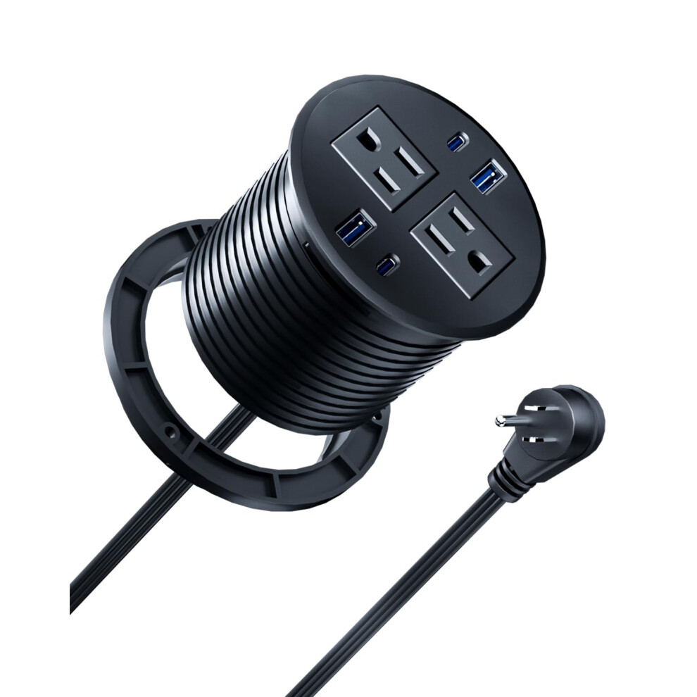 3 Inch Desk Power Grommet With Dual Ac Outlets And Usbc Pd, Flush Mount Conference Table Outlet, Black 9174973767053