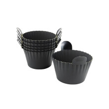 Silicone Baking Cups 6pcs Black Reusable Ramekins for Air Fryer and Oven Easy Demolding