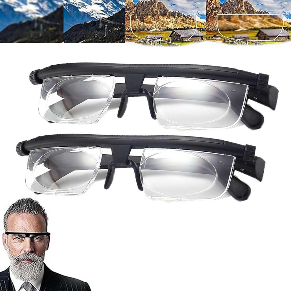 Adjustable Focus Glasses with Zoom for Reading and Presbyopia, ScratchResistant, 2 Pack