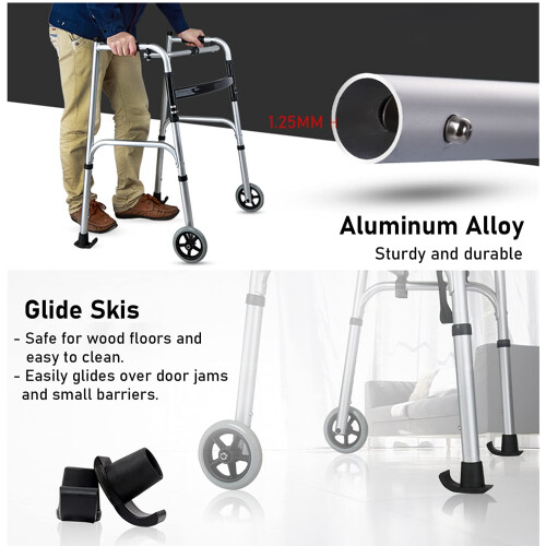 Walker with Wheels Adjustable Height Folding Walker for Tall Seniors with Forearm Support 1