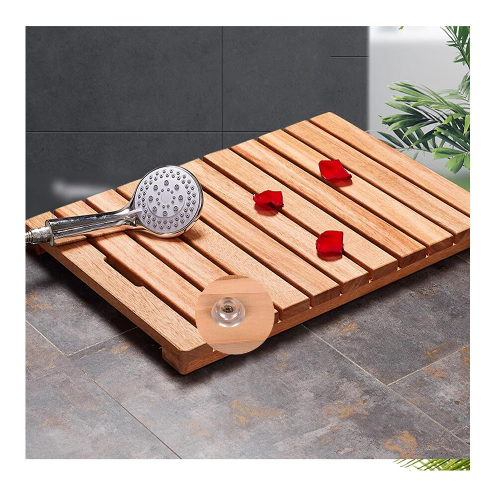 Wooden Bath Mat Non Slip for Bathroom and Shower, Solid Wood Floor Mat with Rubber Grip Base (W40xL60cm)