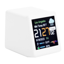 Digital Weather Clock with WiFi Weather Updates, LCD Calendar Temperature Display, TypeC Charging for Home Office Bedroom White
