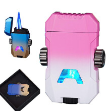 Jet Flame Butane Lighter with Adjustable Flame and Visible Fuel Window, Windproof Refillable