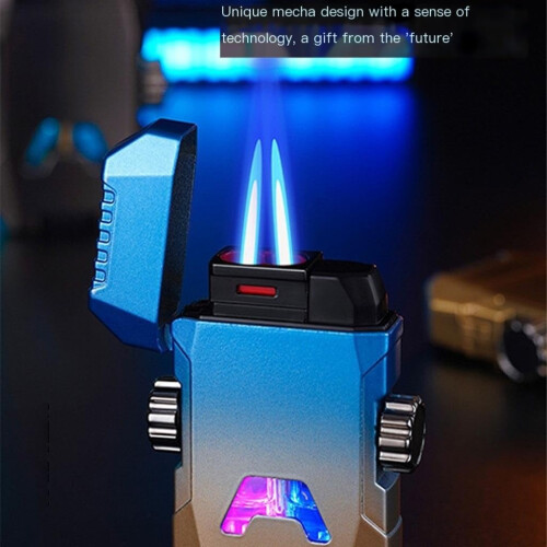 Jet Flame Butane Lighter with Adjustable Flame and Visible Fuel Window, Windproof Refillable 2