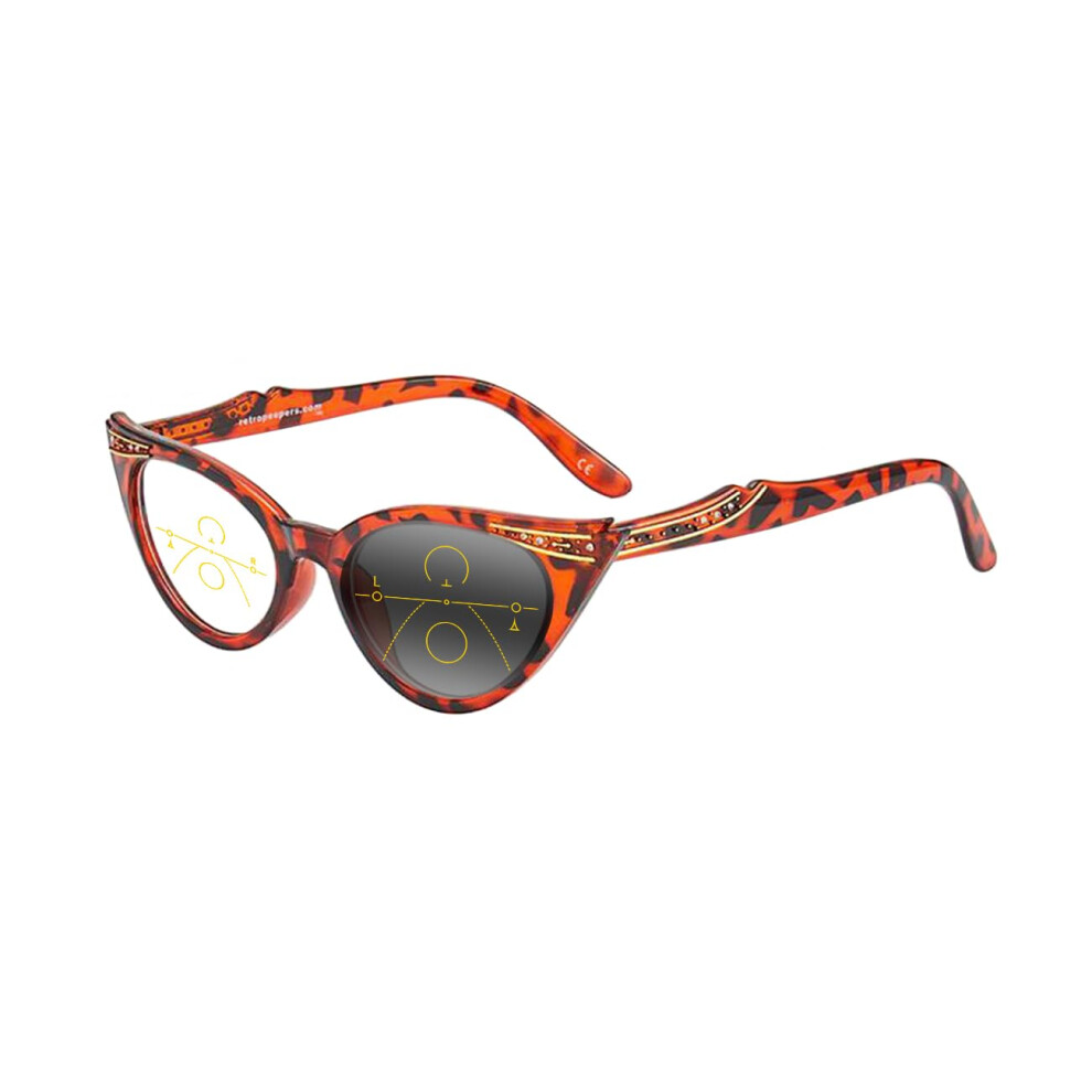 Women's Cat Eye Progressive Reading Glasses Leopard Photochromic UV400 Multifocal Rhinestone +1.75