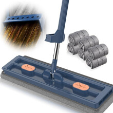 Large Flat Mop with 360 Rotating Head and Stainless Steel Handle for Wet and Dry Cleaning, 6 Pads