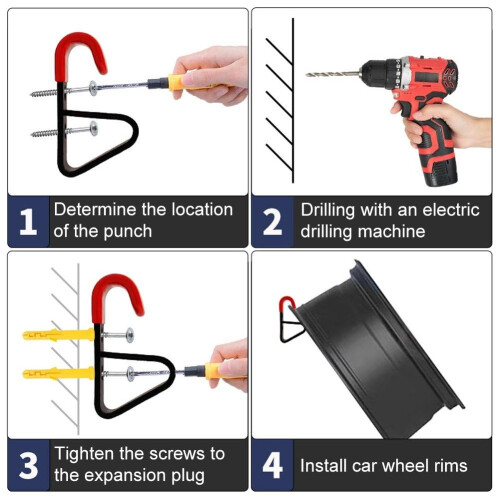 4pcs Wall Mounted Wheel Rim Hooks Durable Iron Tire Storage for Garage Space Saving 2