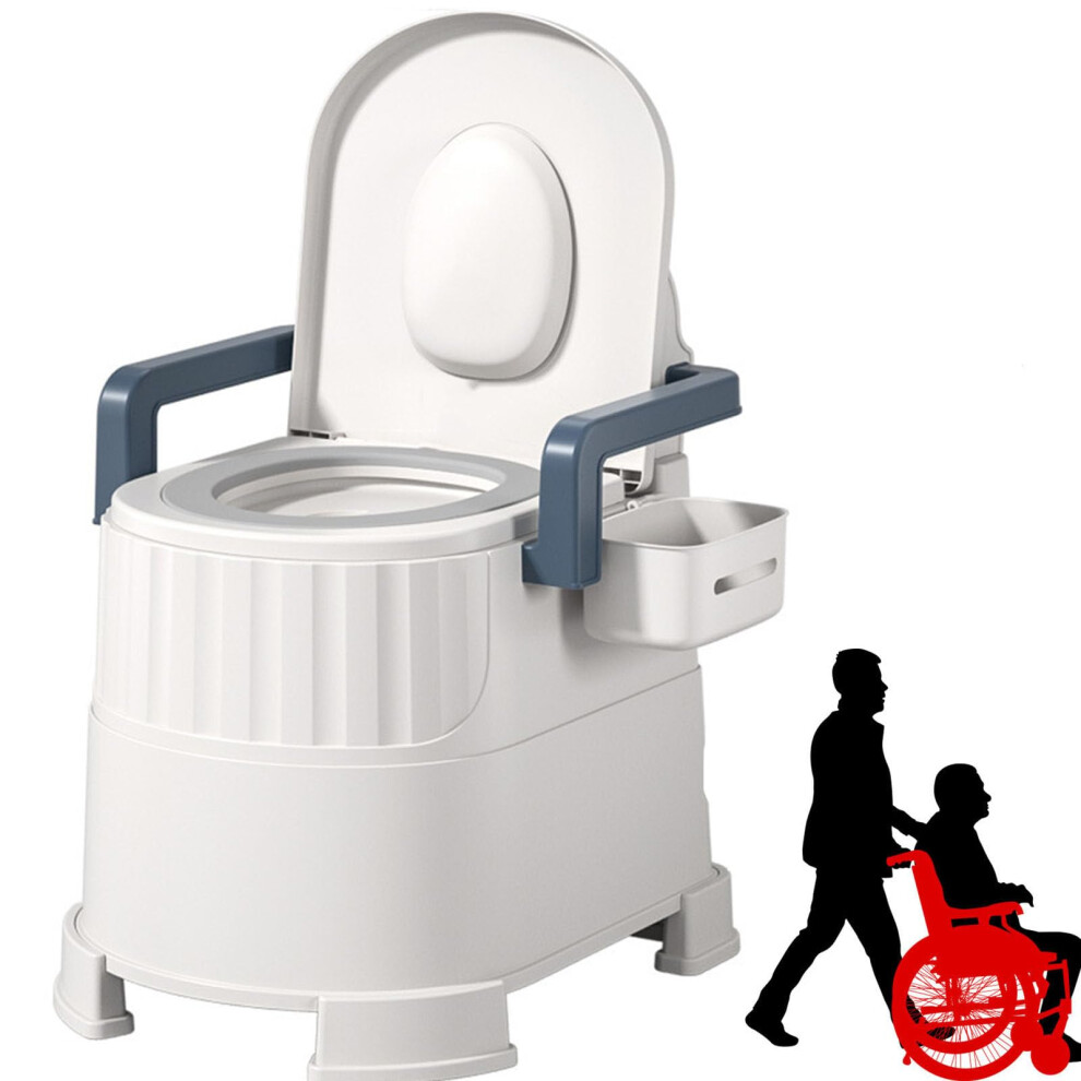 Blue Bedside Commode Chair For Elderly, Height Adjustable With Padded Seat And Removable Bucket,