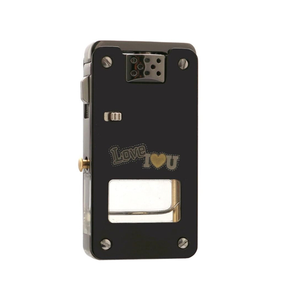 Black Vintage Metal Kerosene Lighter With Visible Fuel Window, Refillable Soft Flame For Cigarettes And Candles