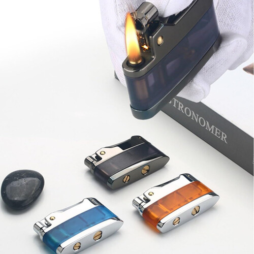 Vintage Kerosene Lighter Blue with Visible Fuel Window, Refillable Flint Wheel and Adjustable Flame 2