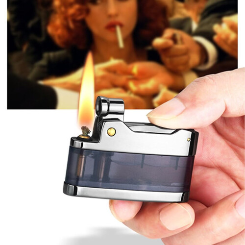 Vintage Kerosene Lighter Blue with Visible Fuel Window, Refillable Flint Wheel and Adjustable Flame 1