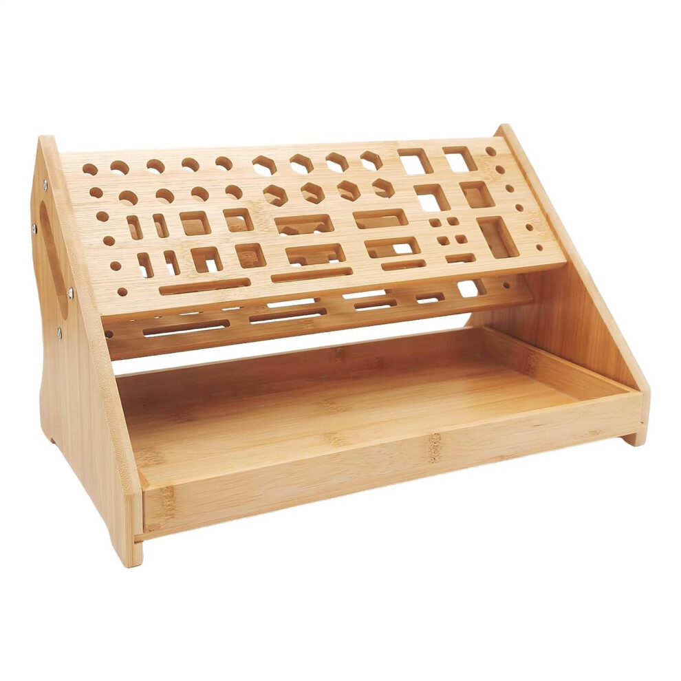 Screwdriver Organizer 53Hole Wooden Tool Storage Rack With Tray For Workbench And Garage 9169991824499