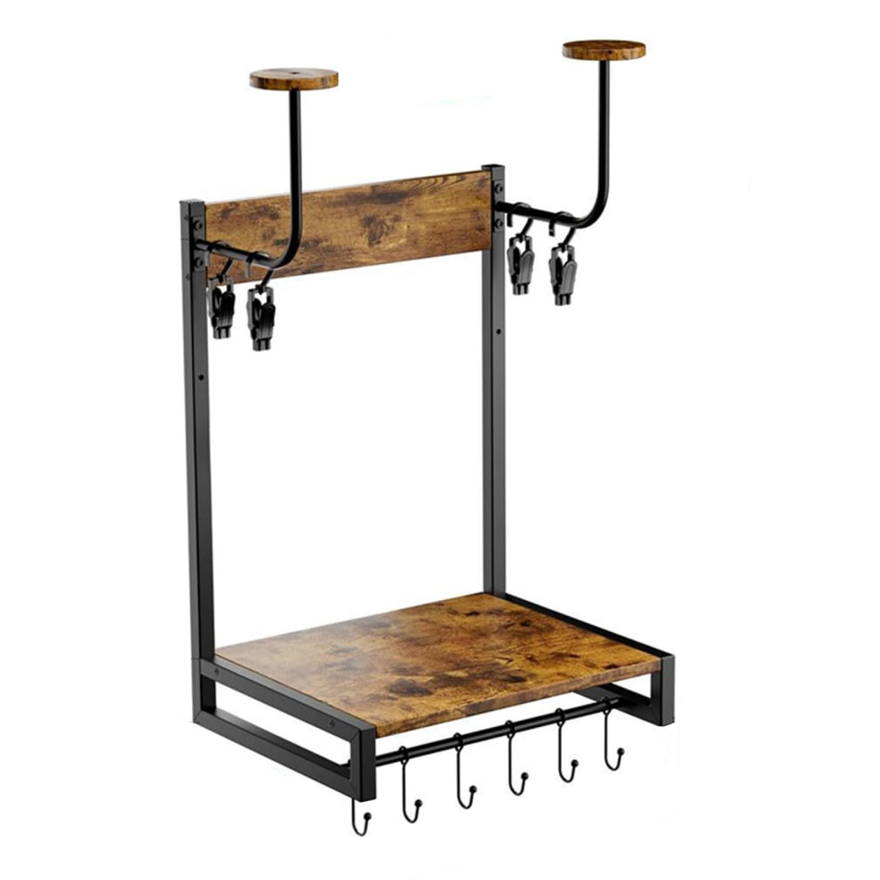Motorcycle Helmet Rack Wall Mounted Ironwood Stand With Hooks For Gear Storage In Garage Or Entryway 9169991824529