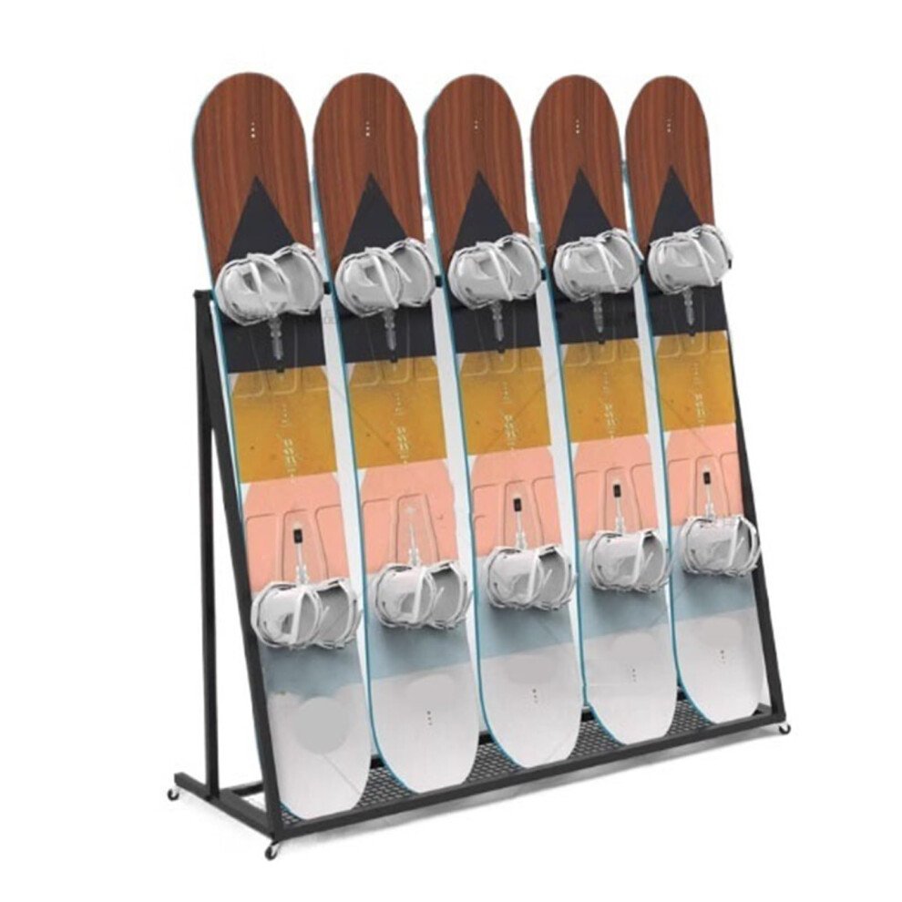 Snowboard Storage Rack With Wheels, Heavyduty Iron, Holds 5, Skateboard Organizer For Garage 9113335873735