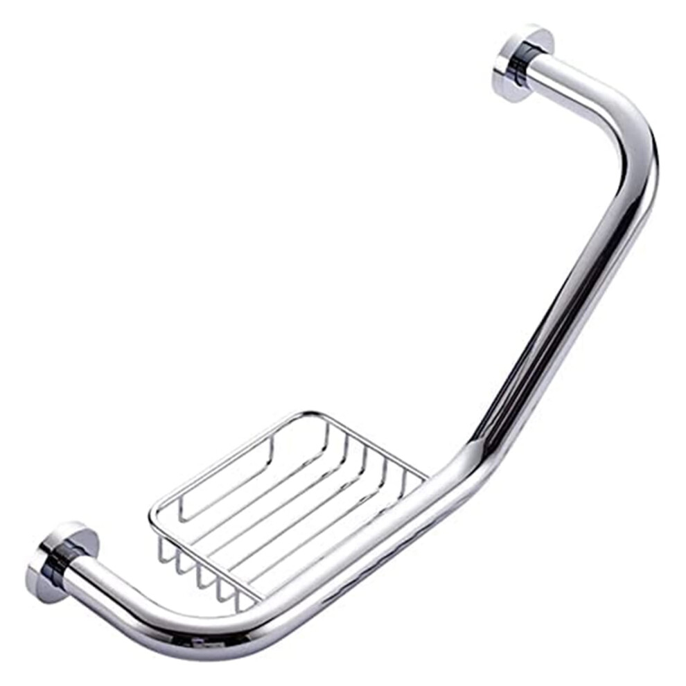 Polished Brass Bathroom Grab Bar with Soap Dish, 135 Curved Shower Safety Rail with NonSlip Grip