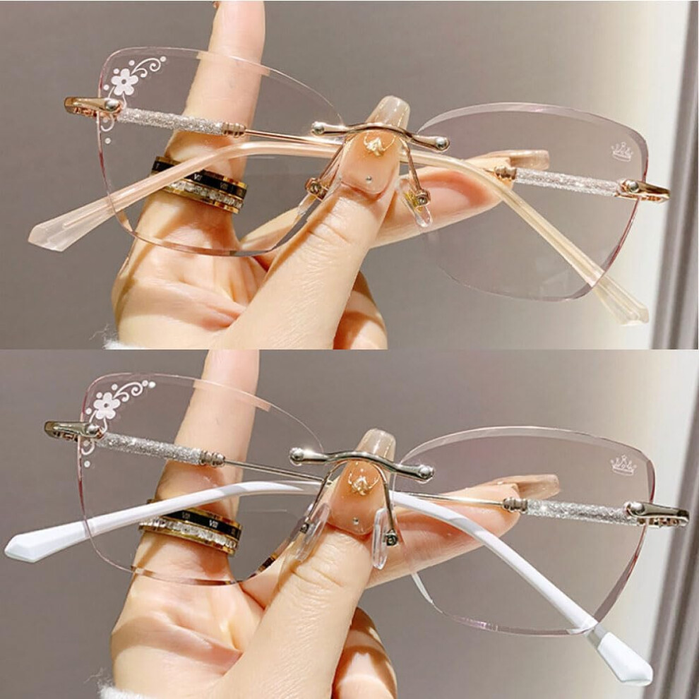 Blue/Light/Pink 2 Pairs Blocking Reading Glasses 1.50 For Women, Rimless Gradient Butterfly Readers