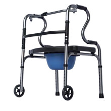 Foldable Medical Walker Chair for Elderly, Height Adjustable Aluminum Frame, 120kg Capacity