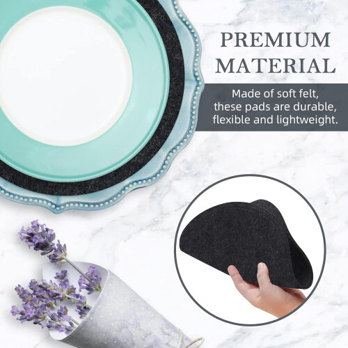 96 Pack Felt Plate Protectors Set, Scratch MultiSize Dish Storage Pads for Stacking Porcelain Dinnerware, Black 2