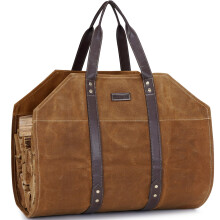 Firewood Log Carrier Extra Large Canvas Tote with Leather Handles for Fireplace and Camping Rust
