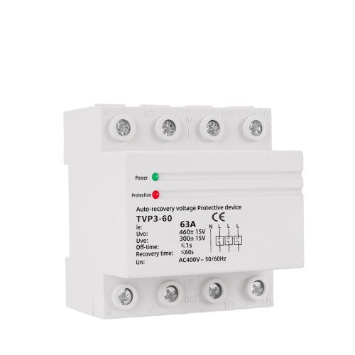 ThreePhase Surge Protector 380V 63A with Over Under Voltage Protection Relay for Stable Power