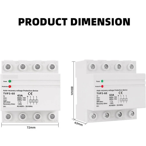 ThreePhase Surge Protector 380V 63A with Over Under Voltage Protection Relay for Stable Power 2