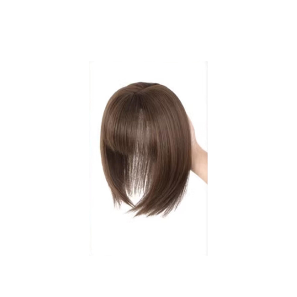 Unisex Brown Light Bob Wig With Bangs Heat Resistant Synthetic Hair Topper For Women