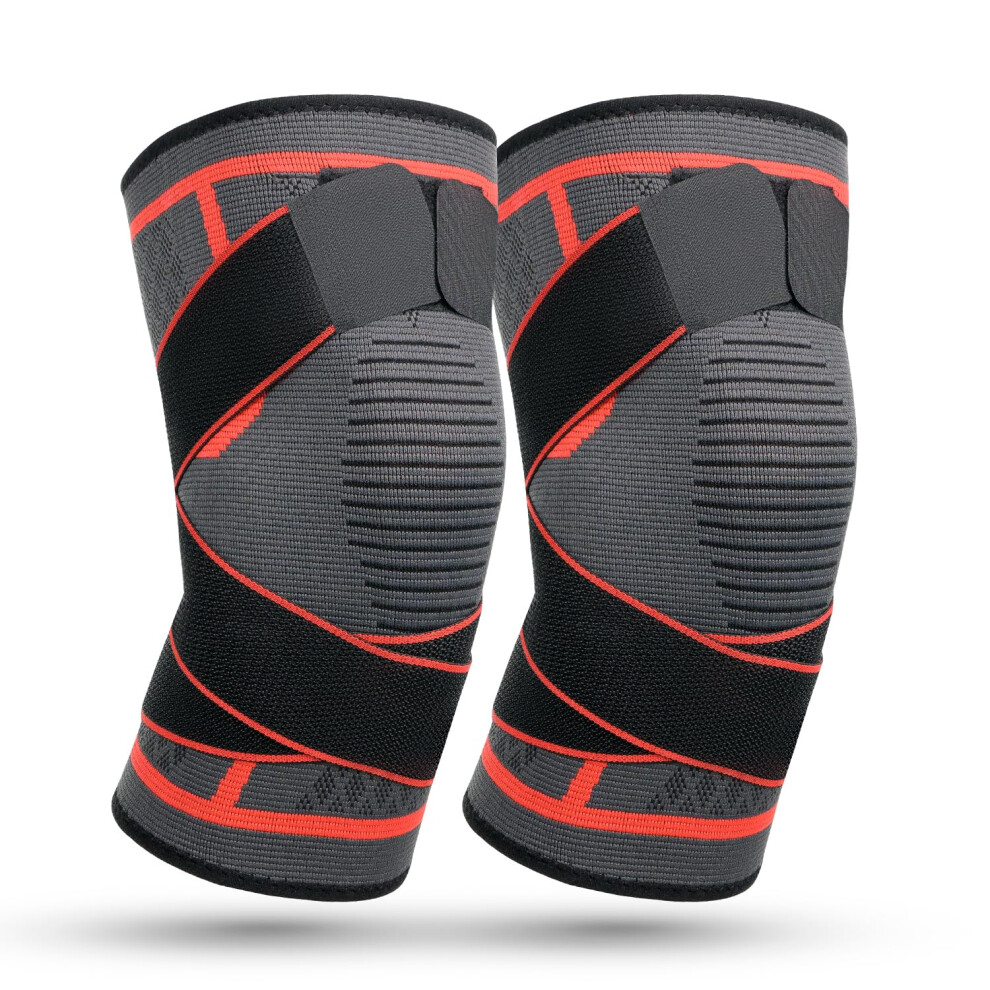 Knee Support Brace with Side Stabilizer 2 Pack Adjustable Compression Sleeves for Sports Running