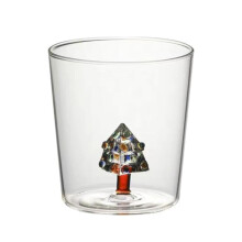 Christmas Wine Glass with Festive Tree Design, 300ml Stemless Holiday Goblet for Party and Gift