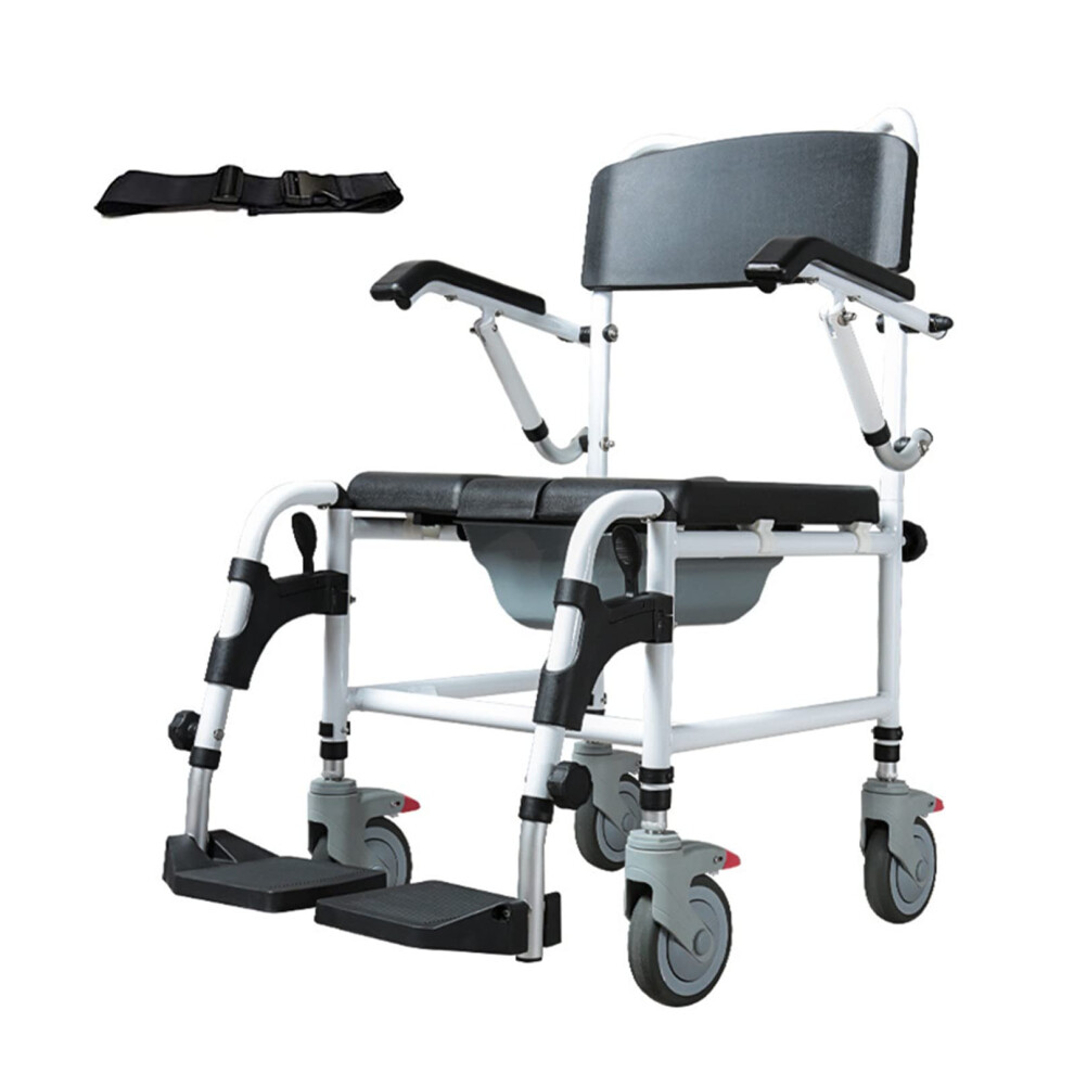 Commode Chair Height Adjustable Foldable Shower Wheelchair with Detachable Bucket for Elderly