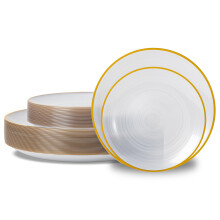 60 Pack White Disposable Plastic Plates with Gold Rim, 10 and 7 Inch Heavy Duty Party Set