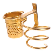 Wall Mounted Hair Dryer Holder Gold Rustproof Aluminum Rack with Secure Spiral Cradle for Bathroom