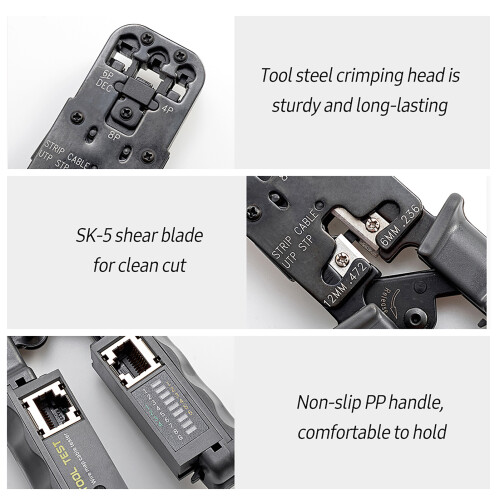 4-in-1 Ratcheting Crimping Tool with LED Tester, 206mm, Grey 2
