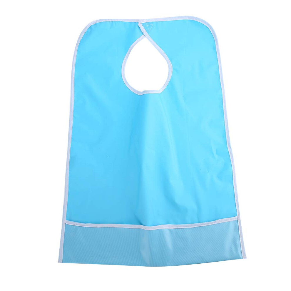 Light/Blue Waterproof Adult Bib With Food Catcher Pocket, Eating Bib For Seniors