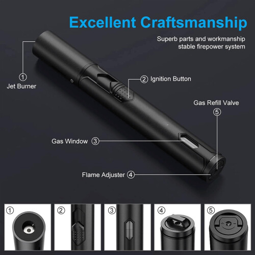 2Pack Windproof Butane Torch Lighter with Adjustable Jet Flame and Visible Fuel Window for Camping 1