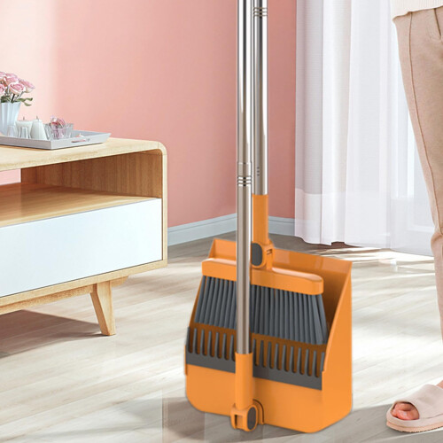 Long Handle Broom and Dustpan Set with Cleaning Teeth for Upright Home and Kitchen Use 1