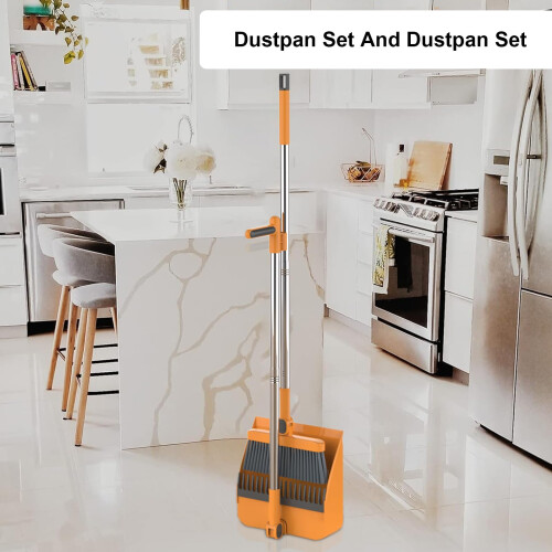 Long Handle Broom and Dustpan Set with Cleaning Teeth for Upright Home and Kitchen Use 2