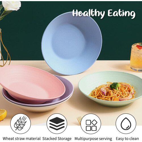 Wheat Straw Plates 9 Inch Unbreakable Plastic Dinnerware Microwave Dishwasher Safe 5 Piece Set 1