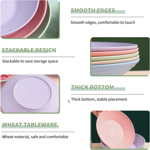 Wheat Straw Plates 9 Inch Unbreakable Plastic Dinnerware Microwave Dishwasher Safe 5 Piece Set 2