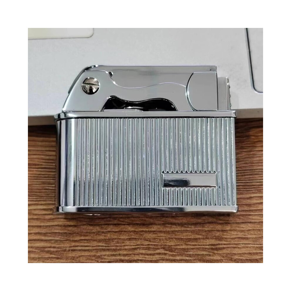Silver Vintage Kerosene Lighter Windproof Flint Wheel Refillable Metal Antique Trench Style For Men