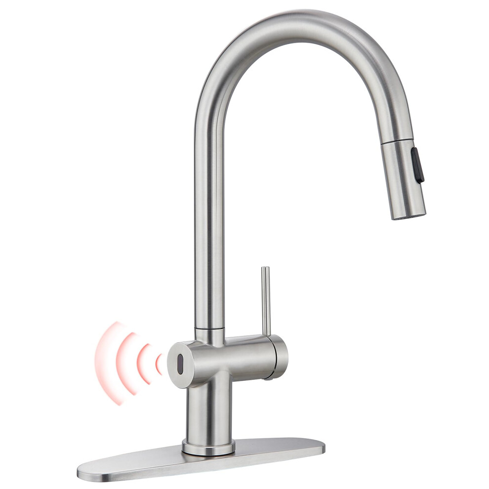 Touchless Kitchen Faucet With Pulldown Sprayer, Smart Motion Sensor, Brushed Nickel, Hands 9455672175234