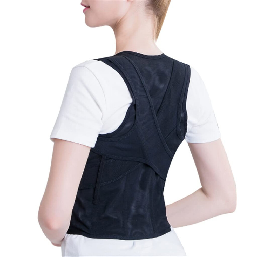 Black Adjustable Posture Corrector Back Support Brace With Breathable Cotton For Comfortable Allday Wear Xs