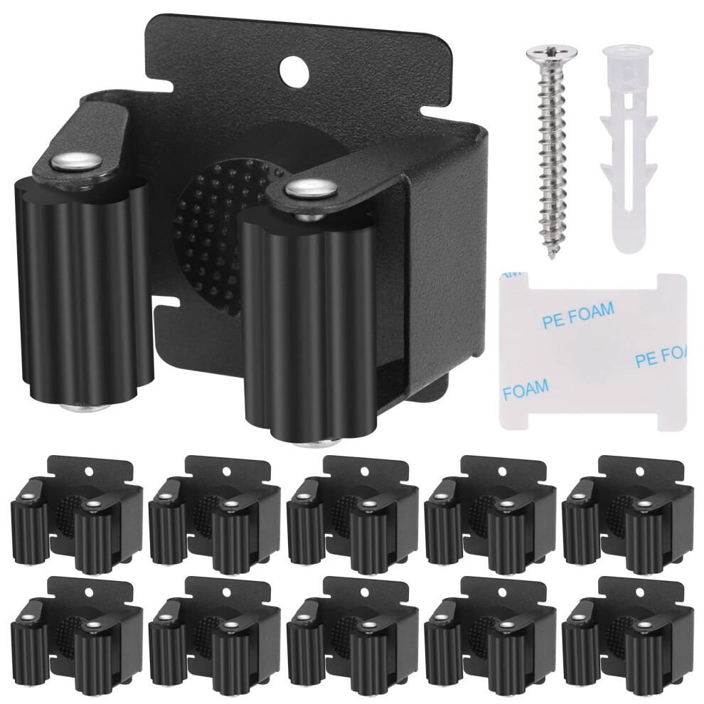 Hejo 10 Pack Mop Broom Holder, Heavy Duty Brush Holder Wall Mounted, Stainless Steel Mop And Brooms Holders Storage Rack Brush Organiser Tidy Clamp 5051226626395