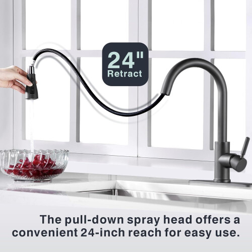 Matte Black Pull Down Kitchen Faucet with Sprayer and BuiltIn Water Filter, 3 Spray Modes 1