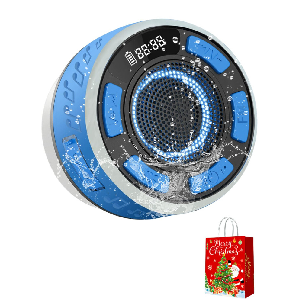 Waterproof Tooth Shower Speaker Ipx7 Floatable 360 Stereo Sound Led Lights With Suction Cup Blue 9455672176675