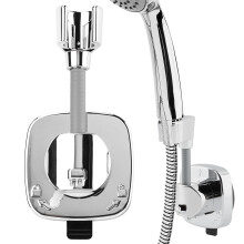 No Drill Adjustable Shower Head Holder with 360 Rotation and Hook, Suction Cup Bracket for RV Bathroom Silver