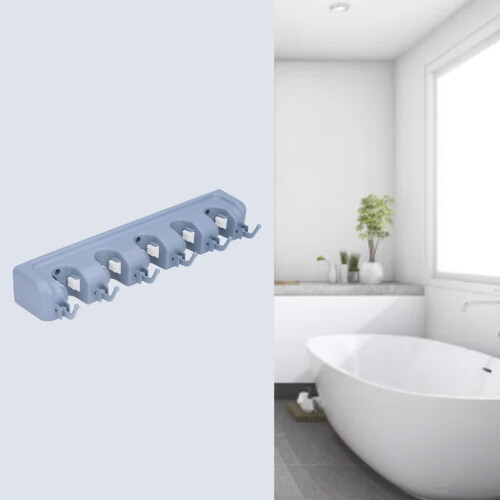 Wall Mounted Broom and Mop Holder, Space Saving Plastic Organizer Rack for Bathroom 1