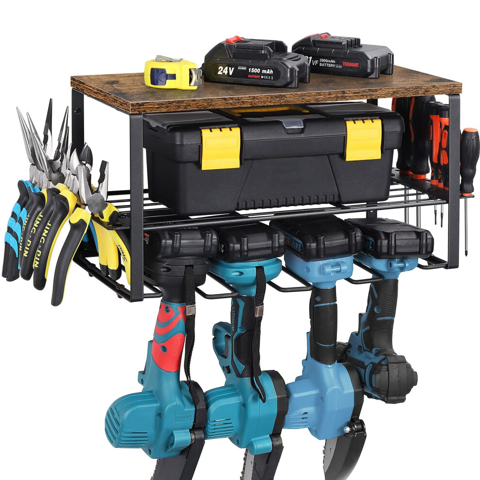 Power Tool Organizer Drill Holder Wall Mount With 4 Slots Heavy Duty Cordless Storage Rack For Garage 9169991830438