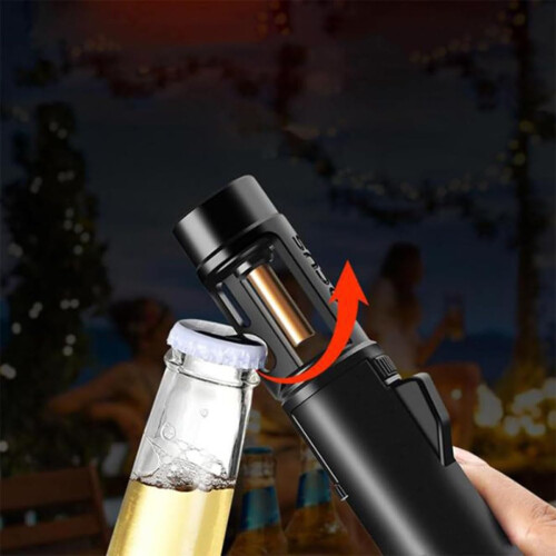 Butane Torch Lighter Windproof Jet Flame Refillable with Adjustable Height and Bottle Opener Black 1