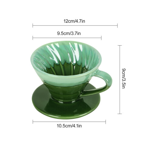 Pour Over Coffee Dripper 4 Cup Ceramic Maker with Consistent SingleHole Extraction Green 1
